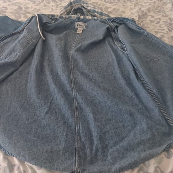 Vintage Limited Jeans Denim Hooded Jacket L Made Hong Kong Patchwork Y2K 90's - Picture 5 of 9